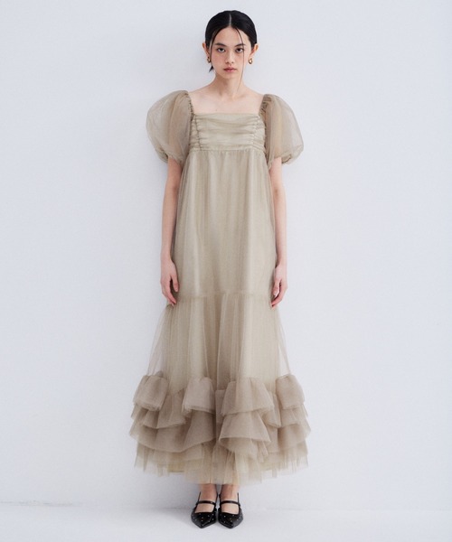 ボリュームチュールパフスリーブドレス / volume tulle puff sleeve