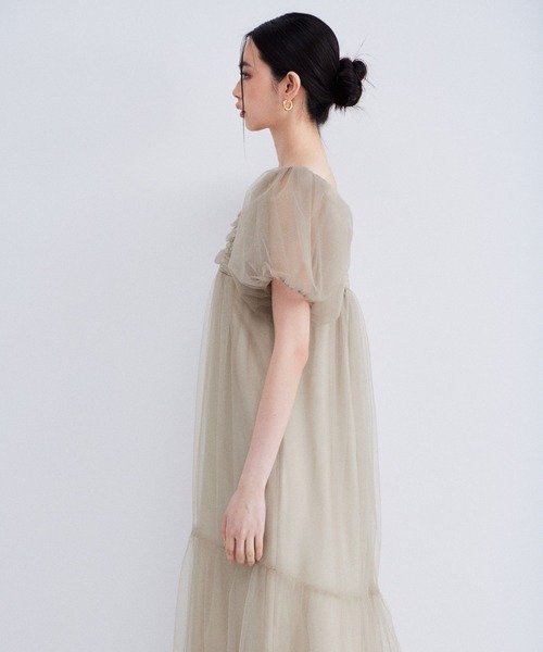 ボリュームチュールパフスリーブドレス / volume tulle puff sleeve