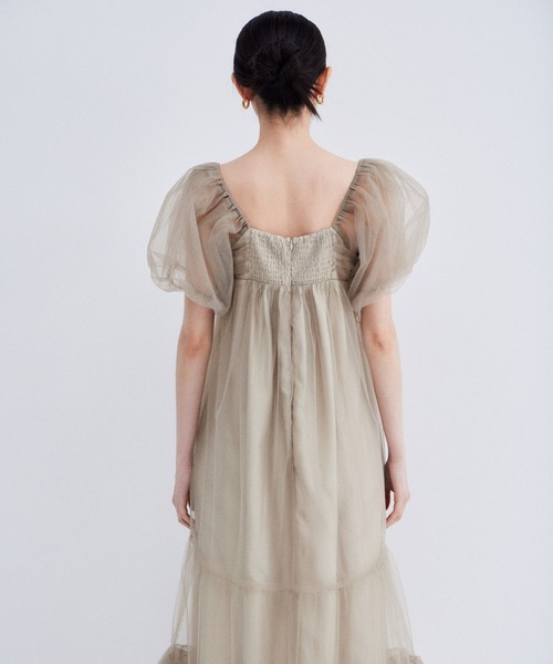 ボリュームチュールパフスリーブドレス / volume tulle puff sleeve