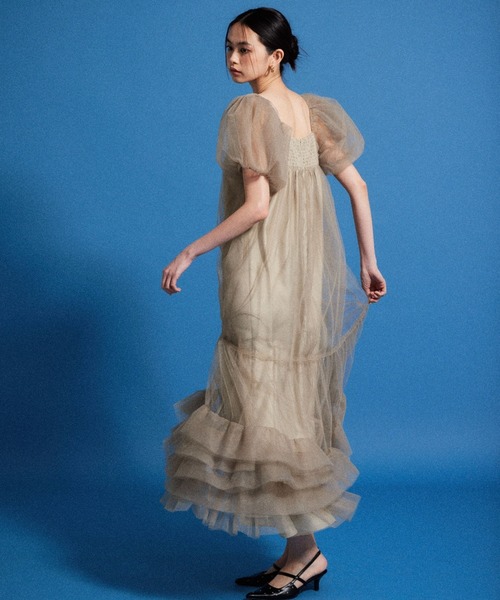 ボリュームチュールパフスリーブドレス / volume tulle puff sleeve