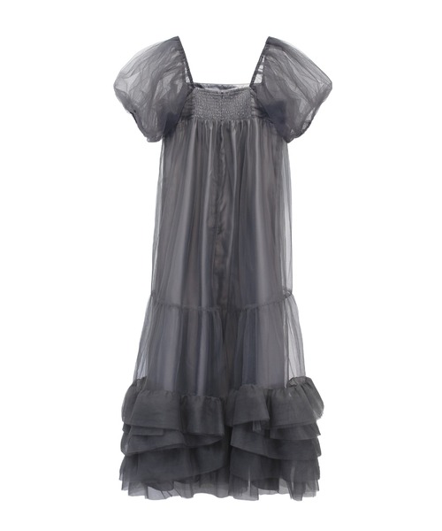 ANDRESD（アンドレスド）の「ボリュームチュールパフスリーブドレス / volume tulle puff sleeve dress（ドレス・レディース・ベージュ/チャコール・S/L/M）」の7枚目の写真