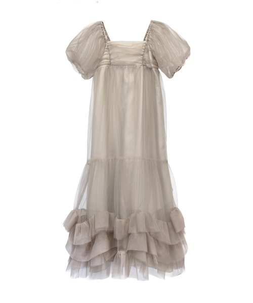 ANDRESD（アンドレスド）の「ボリュームチュールパフスリーブドレス / volume tulle puff sleeve dress（ドレス・レディース・ベージュ/チャコール・S/L/M）」の6枚目の写真