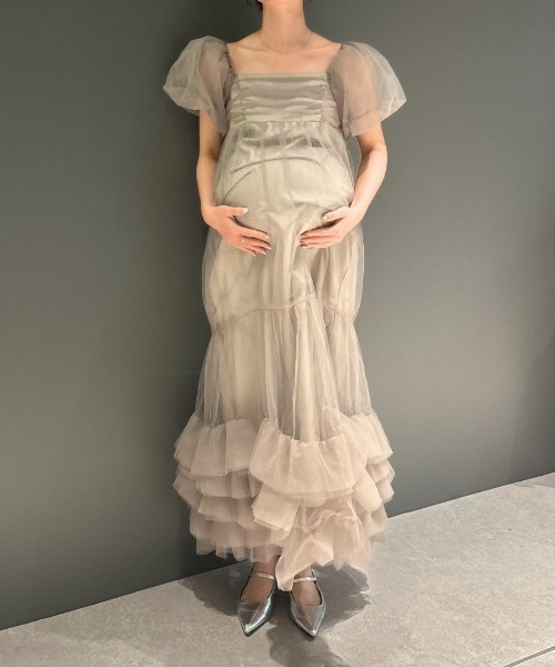 ボリュームチュールパフスリーブドレス / volume tulle puff sleeve