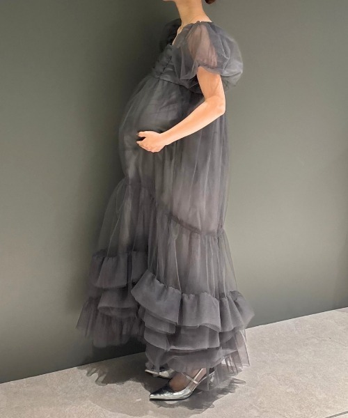 ボリュームチュールパフスリーブドレス / volume tulle puff sleeve