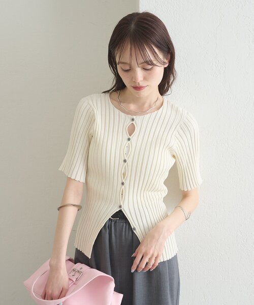 mystic(ミスティック)の「《WEB限定》ラウンドスリット半袖カーディガン(カーディガン/ボレロ・レディース・ブラック/ピンク/イエロー/グリーン/アイボリー・FREE)」の9枚目の写真