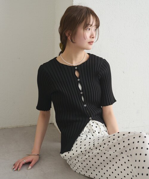 mystic(ミスティック)の「《WEB限定》ラウンドスリット半袖カーディガン(カーディガン/ボレロ・レディース・ブラック/ピンク/イエロー/グリーン/アイボリー・FREE)」の20枚目の写真