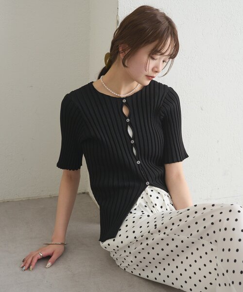 mystic(ミスティック)の「《WEB限定》ラウンドスリット半袖カーディガン(カーディガン/ボレロ・レディース・ブラック/ピンク/イエロー/グリーン/アイボリー・FREE)」の14枚目の写真