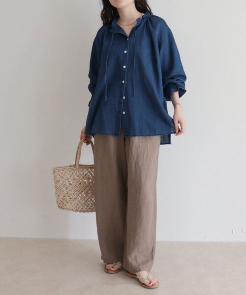 fredy emue(フレディエミュ)の「LINEN セミワイドリラクシーパンツ(その他パンツ・レディース・カーキ/レッド/ブラック/ベージュ・38/36)」の5枚目の写真