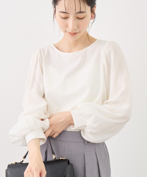 ROPE' PICNIC(ロペピクニック)の「シアーボリュームスリーブカットトップス(Tシャツ/カットソー・レディース・オフホワイト/イエロー/ブラック/サックスブルー・FREE)」の2枚目の写真