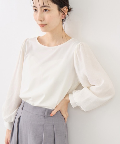 ROPE' PICNIC(ロペピクニック)の「シアーボリュームスリーブカットトップス(Tシャツ/カットソー・レディース・オフホワイト/イエロー/ブラック/サックスブルー・FREE)」の12枚目の写真