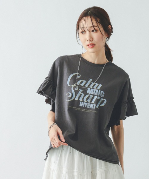 ヘビロッTEEフリルプリント半袖/663965（Tシャツ/カットソー）｜GLOBAL