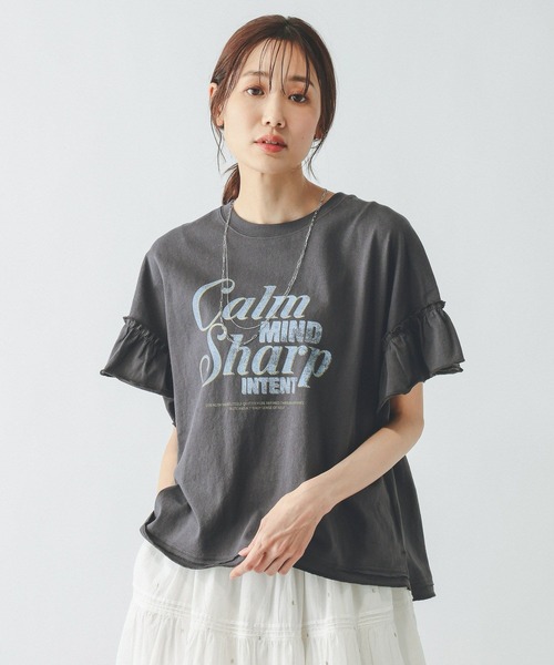 GLOBAL WORK(グローバルワーク)の「ヘビロッTEEフリルプリント半袖/663965(Tシャツ/カットソー・レディース・スミクロ/ホワイト/ブラウン/ライトグレー・LARGE/MEDIUM)」の5枚目の写真
