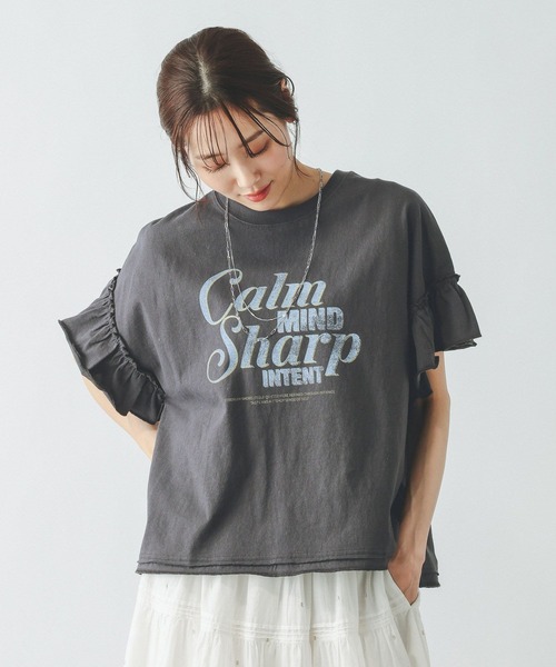 GLOBAL WORK(グローバルワーク)の「ヘビロッTEEフリルプリント半袖/663965(Tシャツ/カットソー・レディース・スミクロ/ホワイト/ブラウン/ライトグレー・LARGE/MEDIUM)」の6枚目の写真