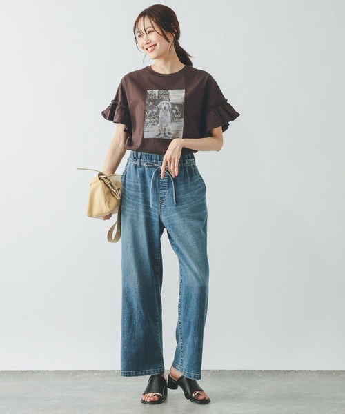 GLOBAL WORK(グローバルワーク)の「ヘビロッTEEフリルプリント半袖/663965(Tシャツ/カットソー・レディース・スミクロ/ホワイト/ブラウン/ライトグレー・LARGE/MEDIUM)」の8枚目の写真