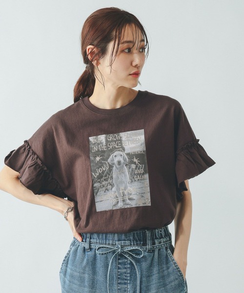 GLOBAL WORK(グローバルワーク)の「ヘビロッTEEフリルプリント半袖/663965(Tシャツ/カットソー・レディース・スミクロ/ホワイト/ブラウン/ライトグレー・LARGE/MEDIUM)」の9枚目の写真