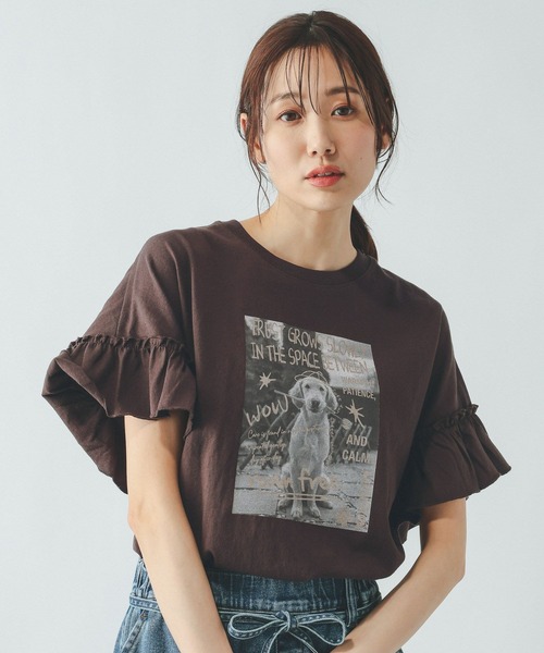 GLOBAL WORK(グローバルワーク)の「ヘビロッTEEフリルプリント半袖/663965(Tシャツ/カットソー・レディース・スミクロ/ホワイト/ブラウン/ライトグレー・LARGE/MEDIUM)」の10枚目の写真