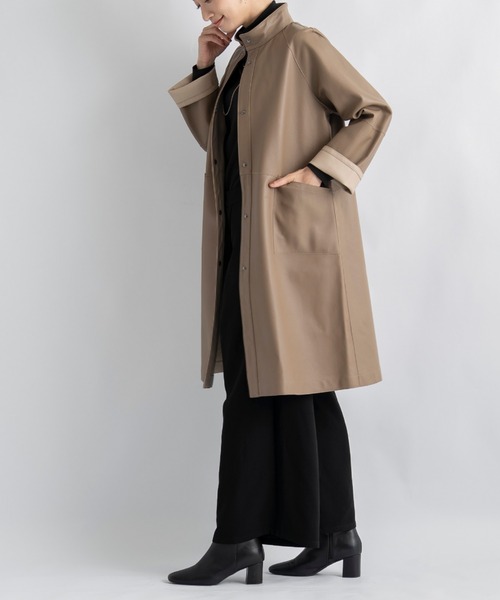 aunt lily(アントリリー)の「トルコ産ラムレザー スタンドネック リバーシブルコート|レザージャケット リアルレザー 本革 ロングコート ライトアウター Aライン(その他アウター・レディース・ネイビー/ダークベージュ・S/LL/L/M)」の3枚目の写真