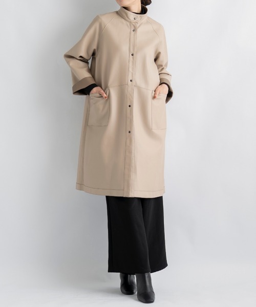 aunt lily(アントリリー)の「トルコ産ラムレザー スタンドネック リバーシブルコート|レザージャケット リアルレザー 本革 ロングコート ライトアウター Aライン(その他アウター・レディース・ネイビー/ダークベージュ・S/LL/L/M)」の5枚目の写真