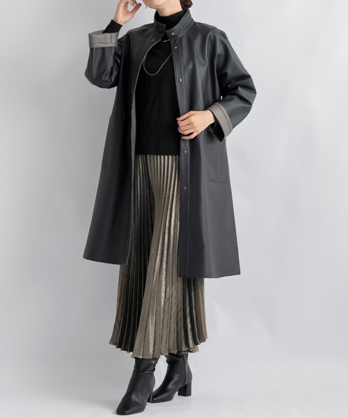 aunt lily(アントリリー)の「トルコ産ラムレザー スタンドネック リバーシブルコート|レザージャケット リアルレザー 本革 ロングコート ライトアウター Aライン(その他アウター・レディース・ネイビー/ダークベージュ・S/LL/L/M)」の12枚目の写真