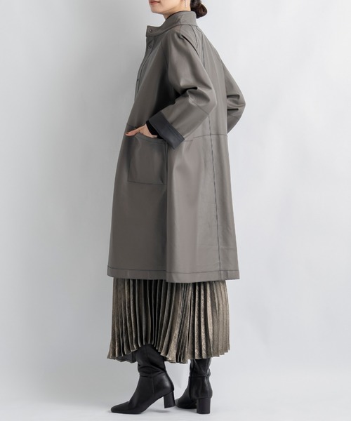 aunt lily(アントリリー)の「トルコ産ラムレザー スタンドネック リバーシブルコート|レザージャケット リアルレザー 本革 ロングコート ライトアウター Aライン(その他アウター・レディース・ネイビー/ダークベージュ・S/LL/L/M)」の14枚目の写真