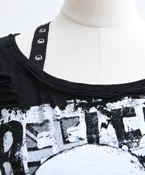REFLEM(レフレム)の「『REFLEM/レフレム』パンクレイヤードアシメトップス/ハーフスリーブカットソー(Tシャツ/カットソー・レディース・ブラック/ホワイト・L/M)」の17枚目の写真