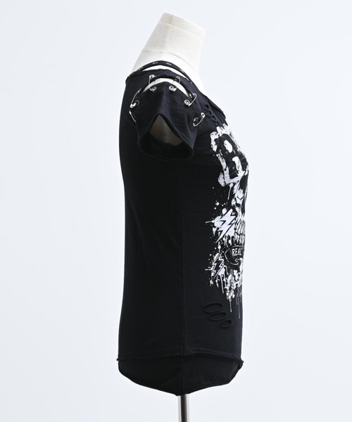 REFLEM(レフレム)の「『REFLEM/レフレム』パンクレイヤードアシメトップス/ハーフスリーブカットソー(Tシャツ/カットソー・レディース・ブラック/ホワイト・L/M)」の13枚目の写真