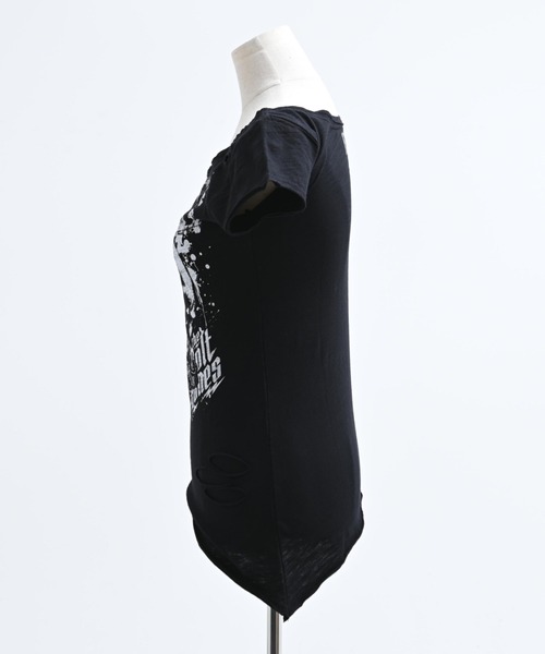 REFLEM(レフレム)の「『REFLEM/レフレム』パンクレイヤードアシメトップス/ハーフスリーブカットソー(Tシャツ/カットソー・レディース・ブラック/ホワイト・L/M)」の14枚目の写真