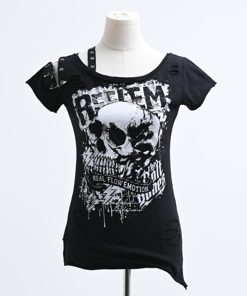 REFLEM(レフレム)の「『REFLEM/レフレム』パンクレイヤードアシメトップス/ハーフスリーブカットソー(Tシャツ/カットソー・レディース・ブラック/ホワイト・L/M)」の12枚目の写真