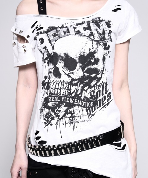 REFLEM(レフレム)の「『REFLEM/レフレム』パンクレイヤードアシメトップス/ハーフスリーブカットソー(Tシャツ/カットソー・レディース・ブラック/ホワイト・L/M)」の9枚目の写真