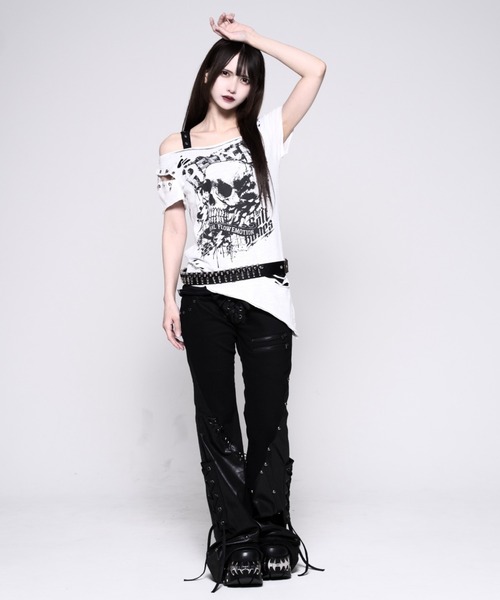 REFLEM(レフレム)の「『REFLEM/レフレム』パンクレイヤードアシメトップス/ハーフスリーブカットソー(Tシャツ/カットソー・レディース・ブラック/ホワイト・L/M)」の7枚目の写真