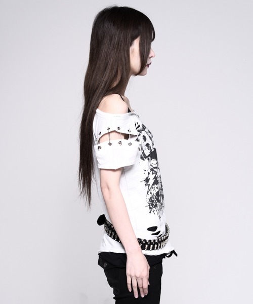 REFLEM(レフレム)の「『REFLEM/レフレム』パンクレイヤードアシメトップス/ハーフスリーブカットソー(Tシャツ/カットソー・レディース・ブラック/ホワイト・L/M)」の10枚目の写真