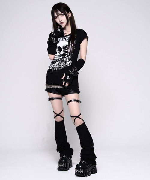 REFLEM(レフレム)の「『REFLEM/レフレム』パンクレイヤードアシメトップス/ハーフスリーブカットソー(Tシャツ/カットソー・レディース・ブラック/ホワイト・L/M)」の3枚目の写真