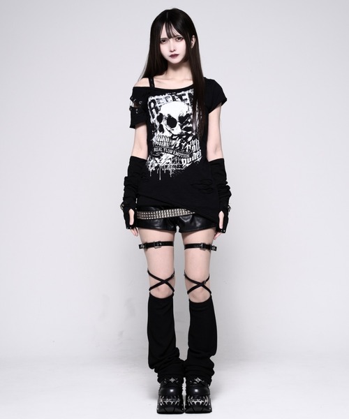 REFLEM(レフレム)の「『REFLEM/レフレム』パンクレイヤードアシメトップス/ハーフスリーブカットソー(Tシャツ/カットソー・レディース・ブラック/ホワイト・L/M)」の4枚目の写真