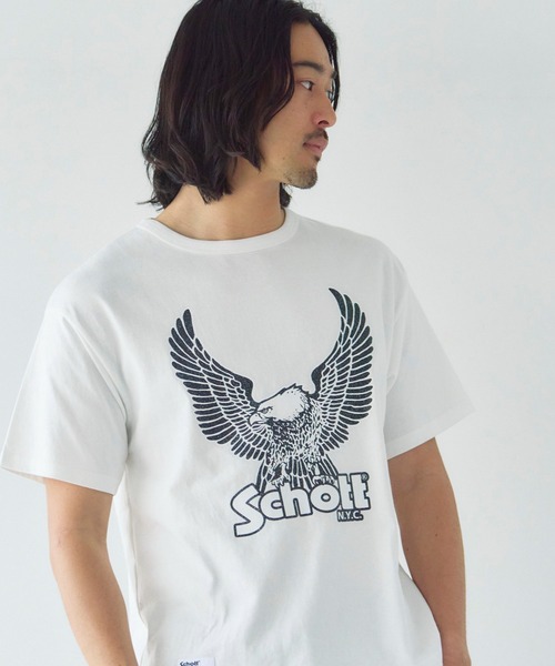 Schott(ショット)の「Schott-短丈 GLITTER EAGLE COMPACT T-SHIRT(Tシャツ/カットソー・メンズ・ブラック/ホワイト・M/XL/L)」の1枚目の写真