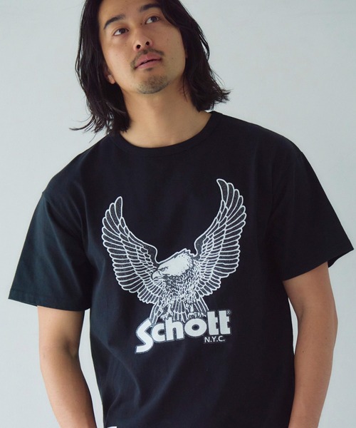 Schott(ショット)の「Schott-短丈 GLITTER EAGLE COMPACT T-SHIRT(Tシャツ/カットソー・メンズ・ブラック/ホワイト・M/XL/L)」の2枚目の写真
