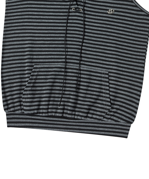 THE GREEN LAB（ザグリーンラボ）の「ストライプグラムフードスリーブレスナシトップ[ブラック]（Tシャツ/カットソー・レディース・その他・FREE）」の18枚目の写真
