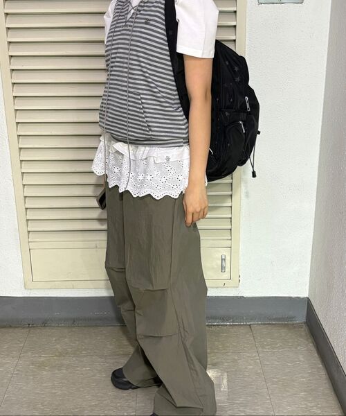 THE GREEN LAB（ザグリーンラボ）の「ストライプグラムフードスリーブレスナシトップ[ブラック]（Tシャツ/カットソー・レディース・その他・FREE）」の20枚目の写真