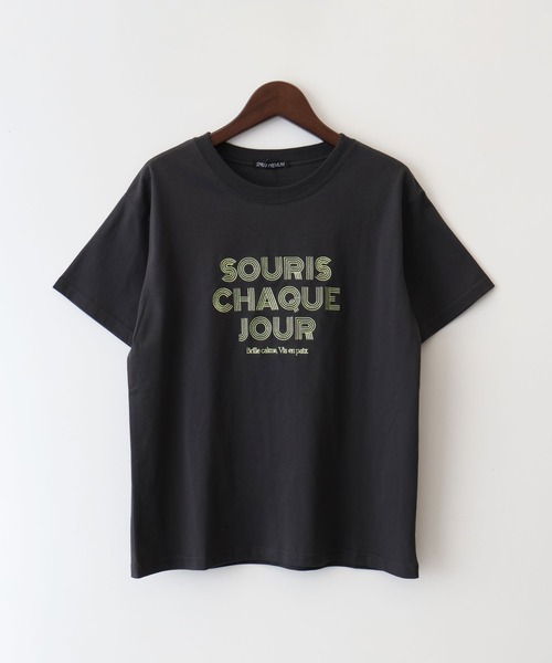 SpRay(スプレイ)の「ラインロゴ刺繍 Tシャツ(Tシャツ/カットソー・レディース・ブラウン/チャコールグレー/オフホワイト/ブラック/アイボリー・FREE)」の10枚目の写真