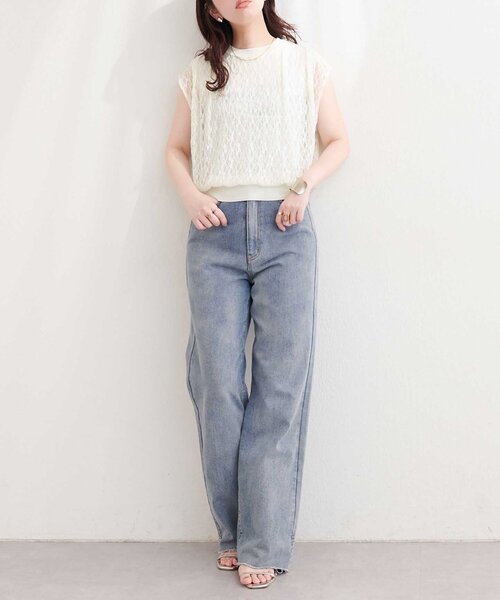 natural couture(ナチュラルクチュール)の「【sherbet line】接触冷感レースレイヤードニット(ニット/セーター・レディース・ライトグレー/ラベンダー/チャコールグレー/オフホワイト/ブラック・FREE)」の9枚目の写真