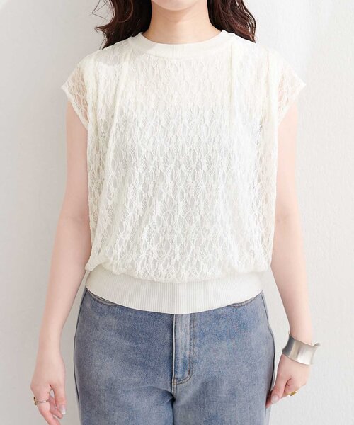 natural couture(ナチュラルクチュール)の「【sherbet line】接触冷感レースレイヤードニット(ニット/セーター・レディース・ライトグレー/ラベンダー/チャコールグレー/オフホワイト/ブラック・FREE)」の10枚目の写真