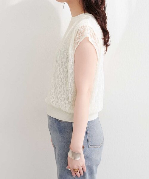 natural couture(ナチュラルクチュール)の「【sherbet line】接触冷感レースレイヤードニット(ニット/セーター・レディース・ライトグレー/ラベンダー/チャコールグレー/オフホワイト/ブラック・FREE)」の11枚目の写真