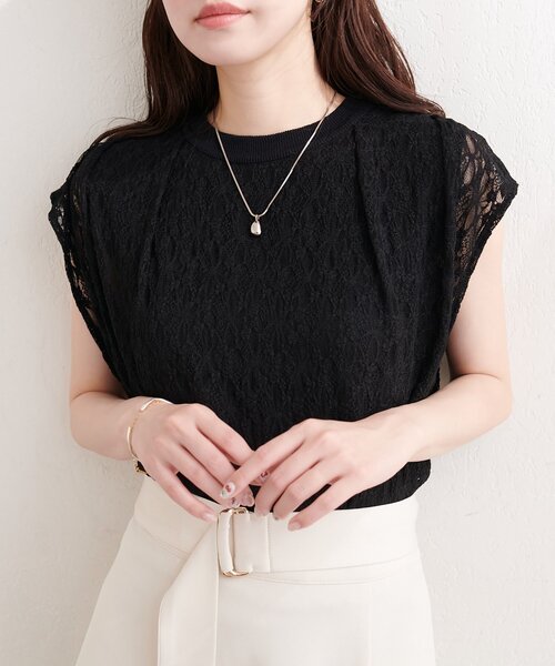 natural couture(ナチュラルクチュール)の「【sherbet line】接触冷感レースレイヤードニット(ニット/セーター・レディース・ライトグレー/ラベンダー/チャコールグレー/オフホワイト/ブラック・FREE)」の20枚目の写真