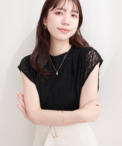 natural couture(ナチュラルクチュール)の「【sherbet line】接触冷感レースレイヤードニット(ニット/セーター・レディース・ライトグレー/ラベンダー/チャコールグレー/オフホワイト/ブラック・FREE)」の22枚目の写真