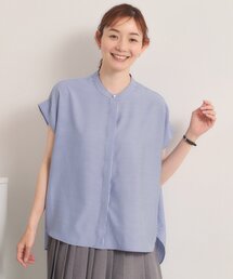 【接触冷感】肩タックストライプブラウス