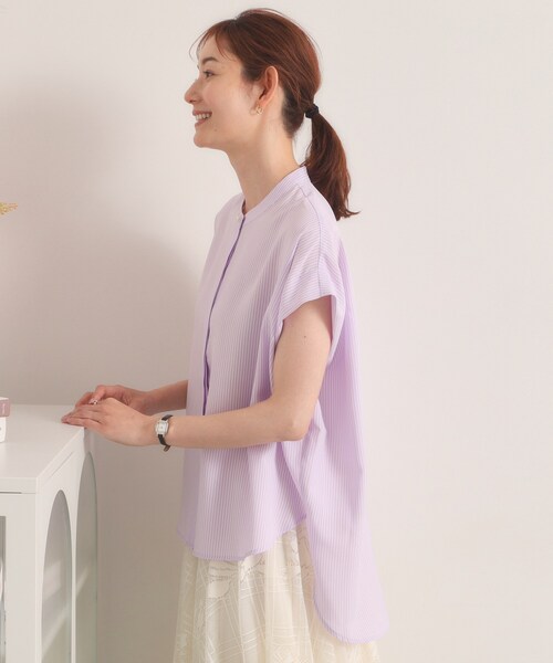 ITS'DEMO(イッツデモ)の「【接触冷感】肩タックストライプブラウス(シャツ/ブラウス・レディース・サックスブルー系2/オレンジ系3/パープル系1/ネイビー系2・00)」の9枚目の写真