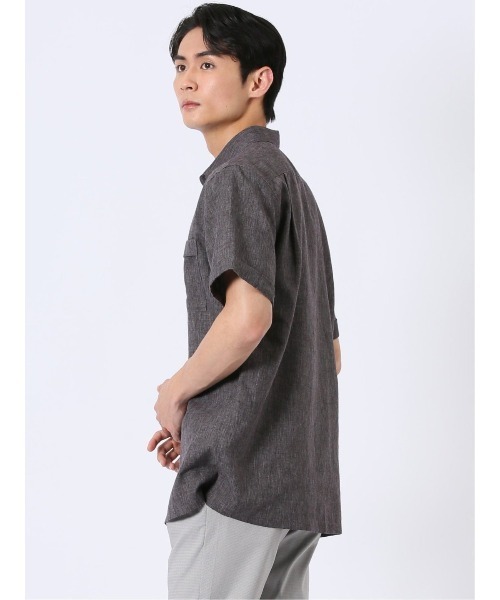 m.f.editorial(エムエフエディトリアル)の「【軽量 フレンチリネン混】m.f.エディトリアル メンズ レギュラーカラー 半袖 シャツ(シャツ/ブラウス・メンズ・ダークウッド/アイボリー・MEDIUM/LARGE/X-LARGE)」の9枚目の写真