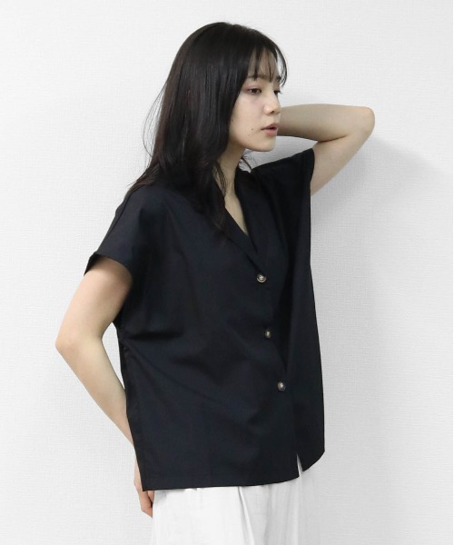 THE CELL.(ザセルドット)の「マーブルボタン フレンチシャツ MARBLE-BUTTON FRENCH SLEEVE SHIRT(シャツ/ブラウス・レディース・オフホワイト/ブラック/グリーン・FREE)」の7枚目の写真