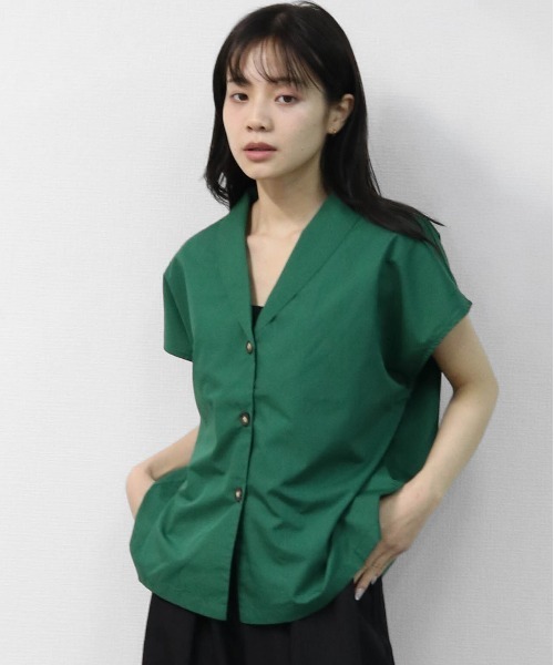 THE CELL.(ザセルドット)の「マーブルボタン フレンチシャツ MARBLE-BUTTON FRENCH SLEEVE SHIRT(シャツ/ブラウス・レディース・オフホワイト/ブラック/グリーン・FREE)」の15枚目の写真