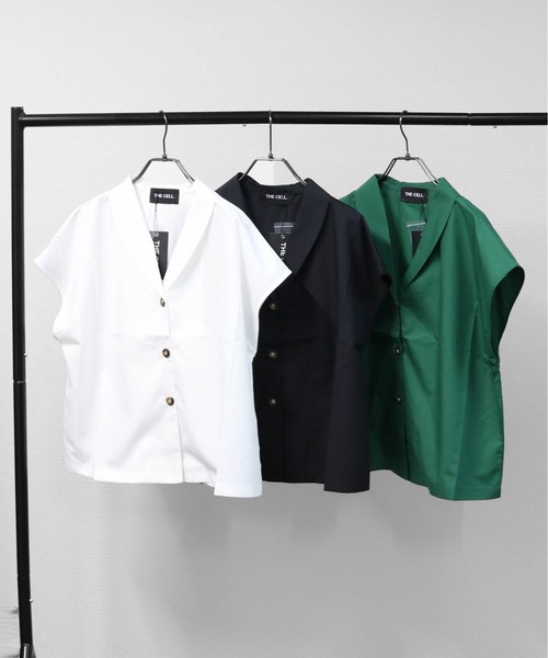 THE CELL.(ザセルドット)の「マーブルボタン フレンチシャツ MARBLE-BUTTON FRENCH SLEEVE SHIRT(シャツ/ブラウス・レディース・オフホワイト/ブラック/グリーン・FREE)」の20枚目の写真