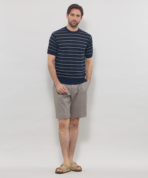 MACKINTOSH LONDON(マッキントッシュ ロンドン)の「【LEON掲載】リネンボーダーニットTシャツ(Tシャツ/カットソー・メンズ・パープル/ベージュ/ネイビー・XL/L/M)」の4枚目の写真